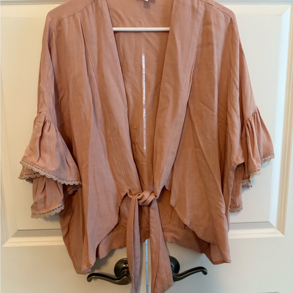 Elegant Blush Tie-Front Blouse